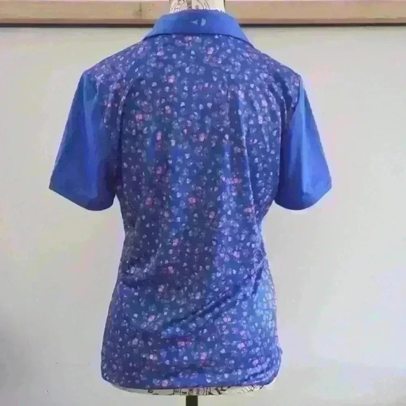GRAND SLAM | Women's Blue/Pink Floral Short Sleeve V-Neck Golf Polo - Picture 6 of 7